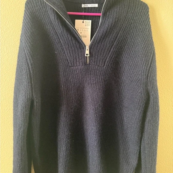 ZARA Ribbed Half-Zip Knit Sweater – Navy Blue, Size M - Picture 2 of 7